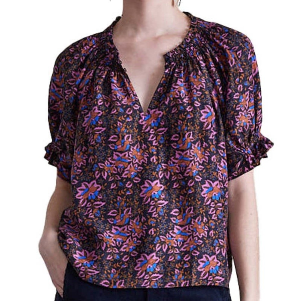 Apiece Apart NEW Kasin Top Folk Foliage Silk Blouse Womens M Floral Fairy